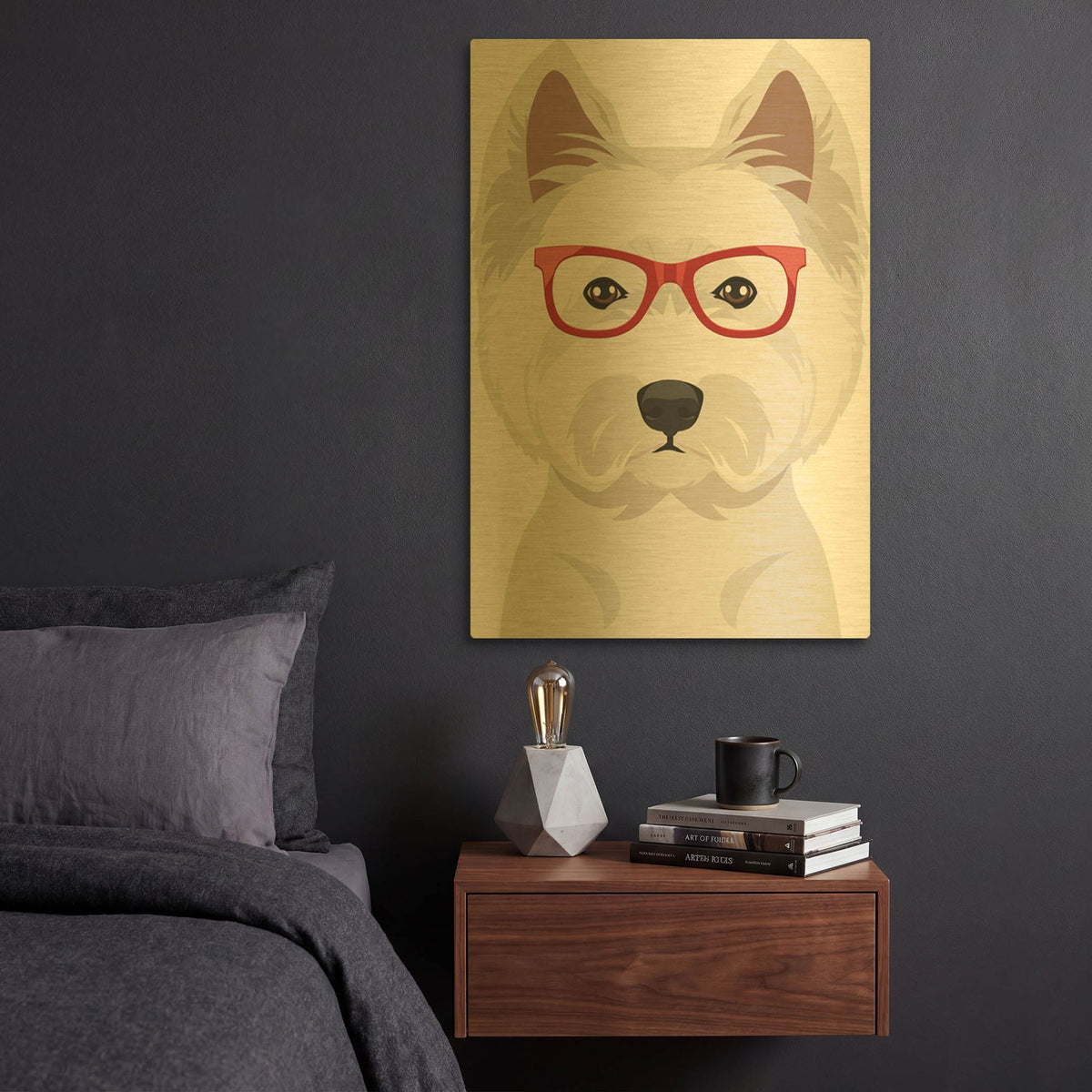 'West Highland Terrier Wearing Hipster Glasses' By Furbaby Affiliates Gold Metal Wall Art
