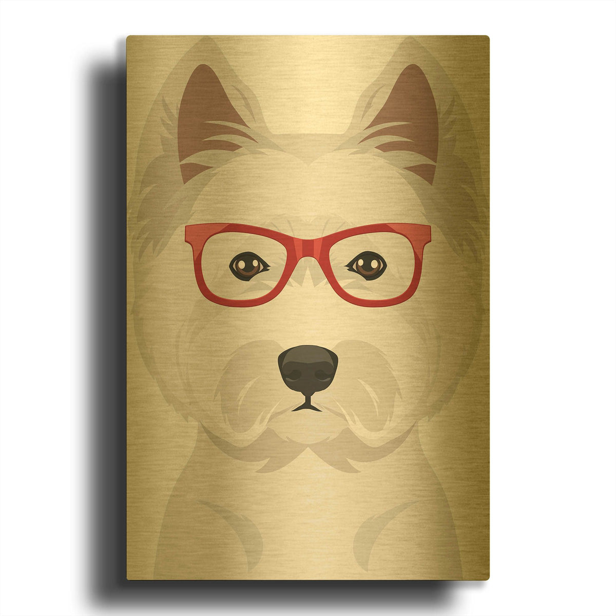 'West Highland Terrier Wearing Hipster Glasses' By Furbaby Affiliates Gold Metal Wall Art