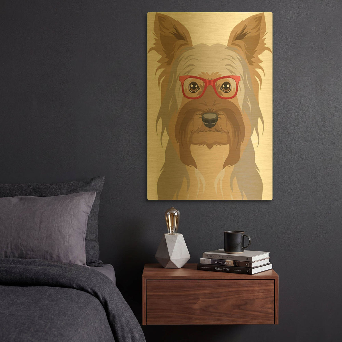 'Yorkshire Terrier Wearing Hipster Glasses 2' By Furbaby Affiliates Gold Metal Wall Art