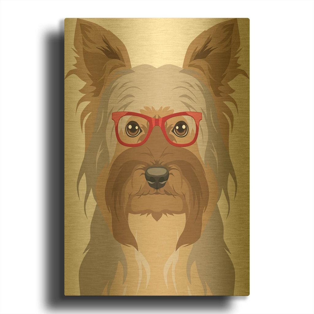 'Yorkshire Terrier Wearing Hipster Glasses 2' By Furbaby Affiliates Gold Metal Wall Art