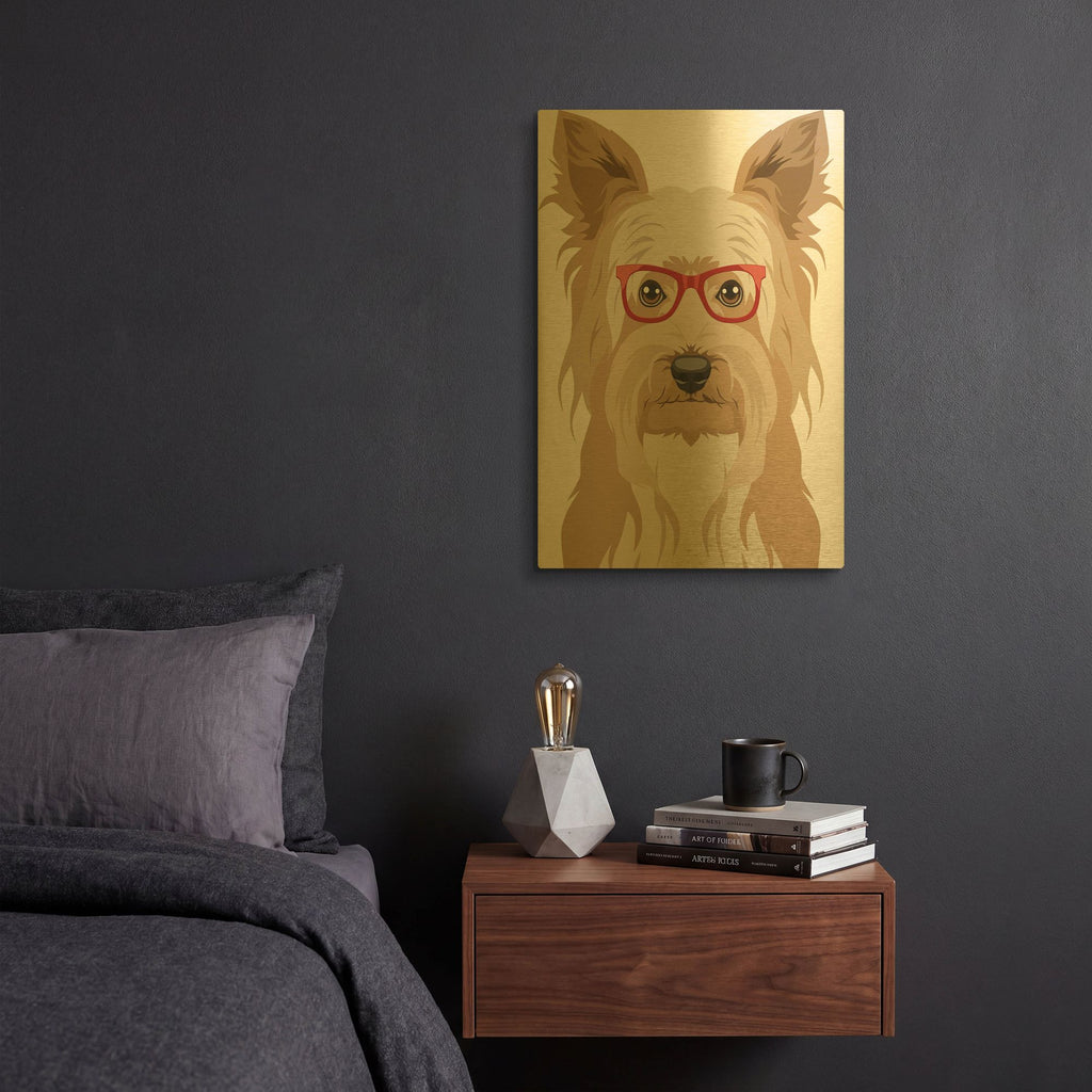 'Yorkshire Terrier Wearing Hipster Glasses' By Furbaby Affiliates Gold Metal Wall Art