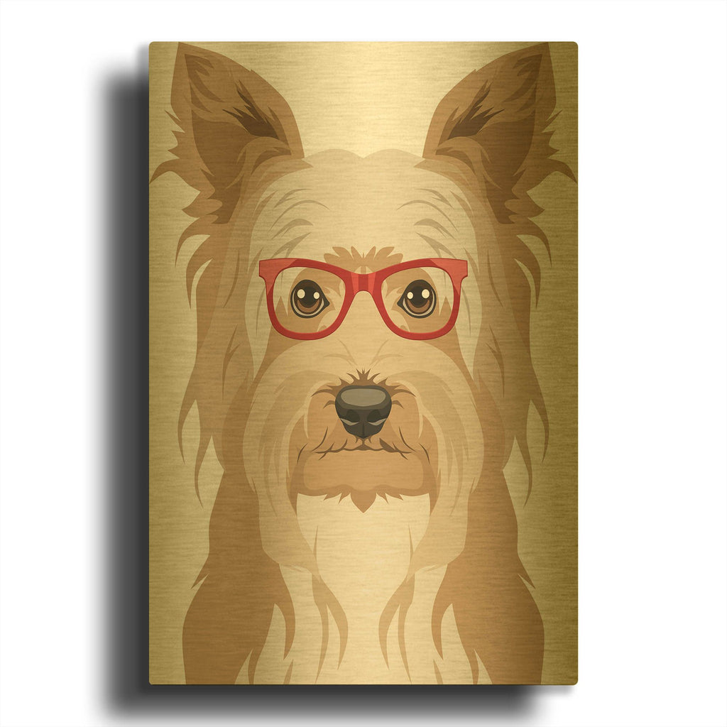'Yorkshire Terrier Wearing Hipster Glasses' By Furbaby Affiliates Gold Metal Wall Art