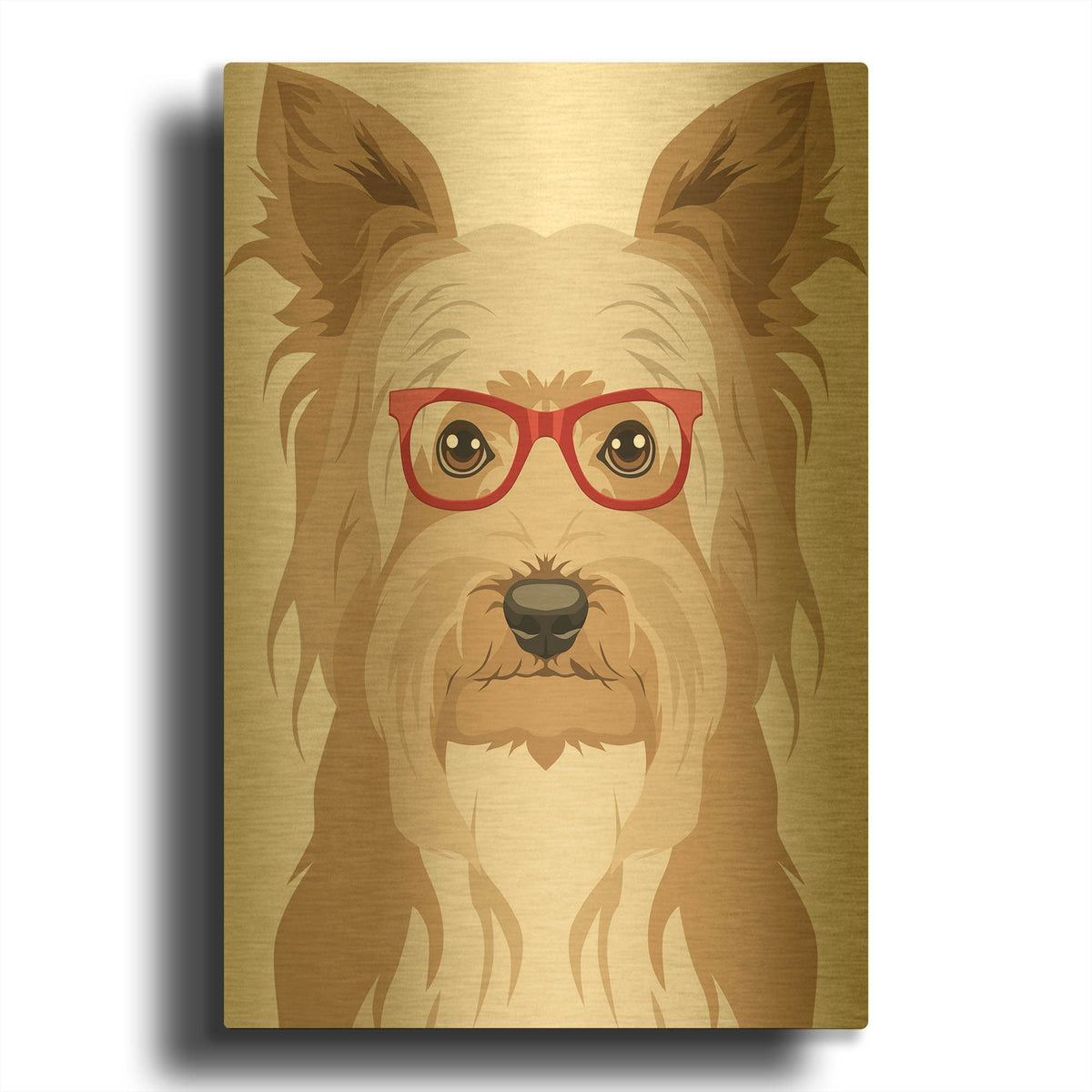 'Yorkshire Terrier Wearing Hipster Glasses' By Furbaby Affiliates Gold Metal Wall Art