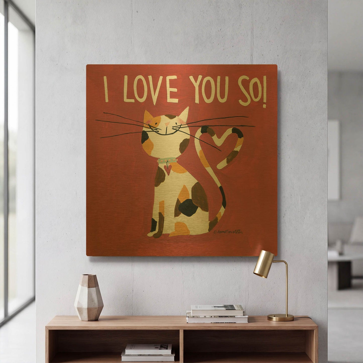 'Happy Cats I Love You So' By Anne Tavoletti Gold Metal Wall Art