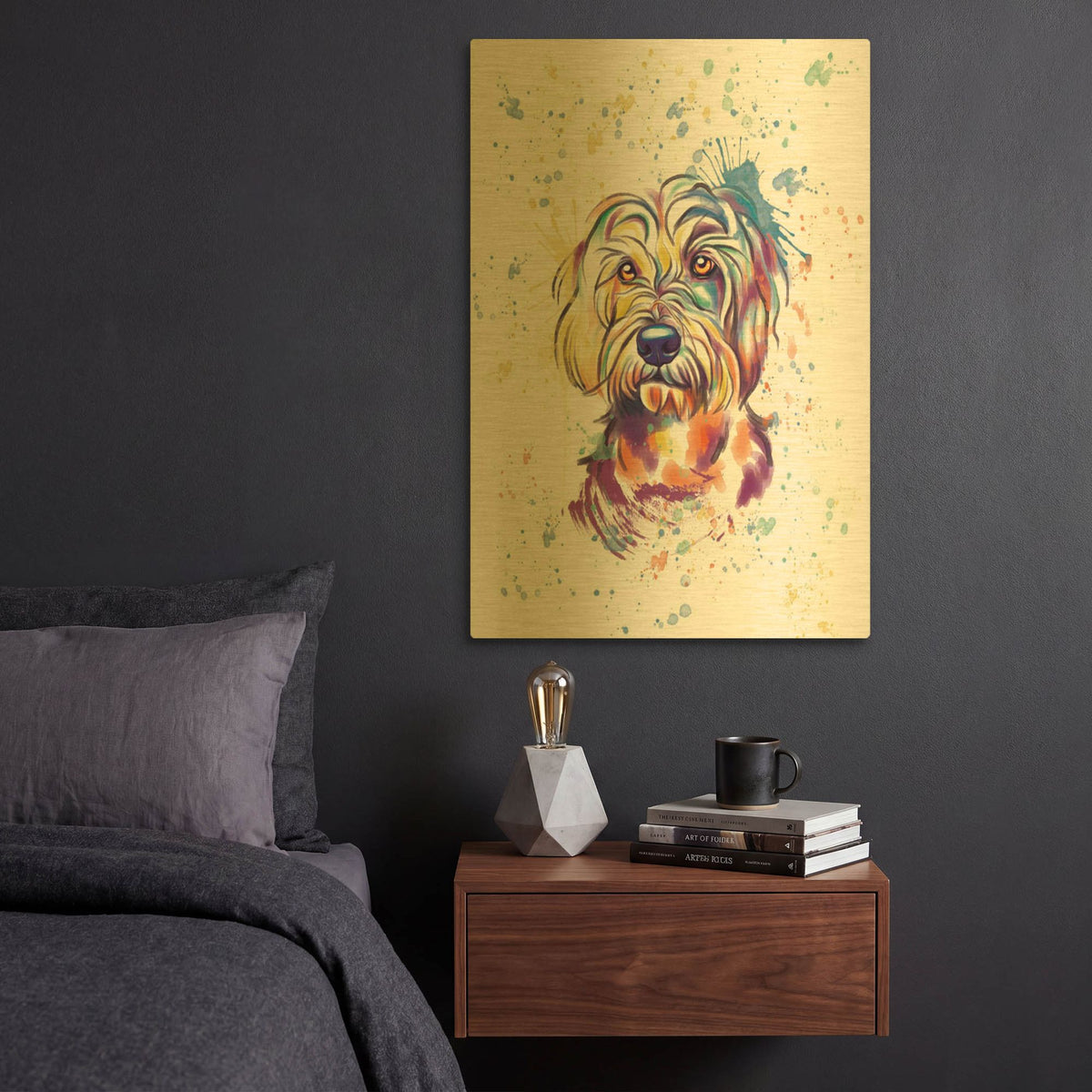 'Colorful Watercolor Goldendoodle 2' By Furbaby Affiliates Gold Metal Wall Art