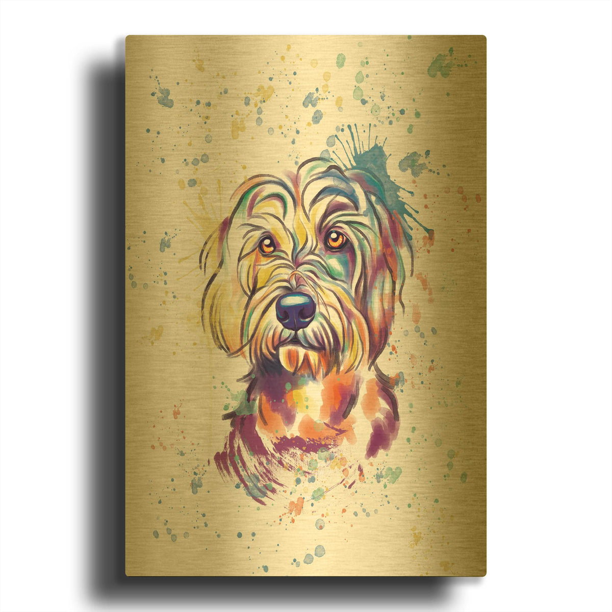 'Colorful Watercolor Goldendoodle 2' By Furbaby Affiliates Gold Metal Wall Art