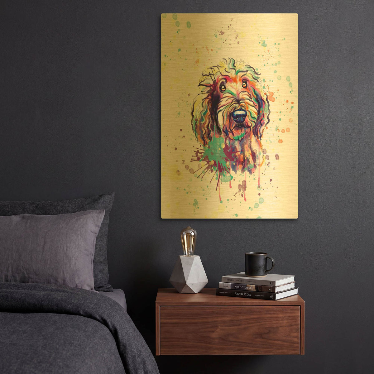 'Colorful Watercolor Goldendoodle 3' By Furbaby Affiliates Gold Metal Wall Art