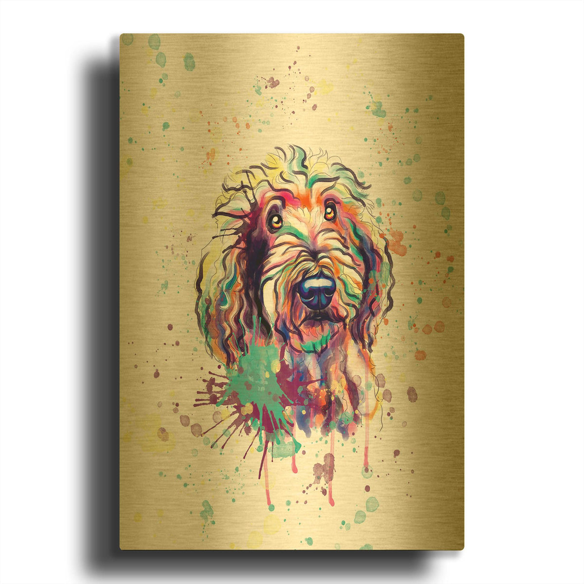 'Colorful Watercolor Goldendoodle 3' By Furbaby Affiliates Gold Metal Wall Art