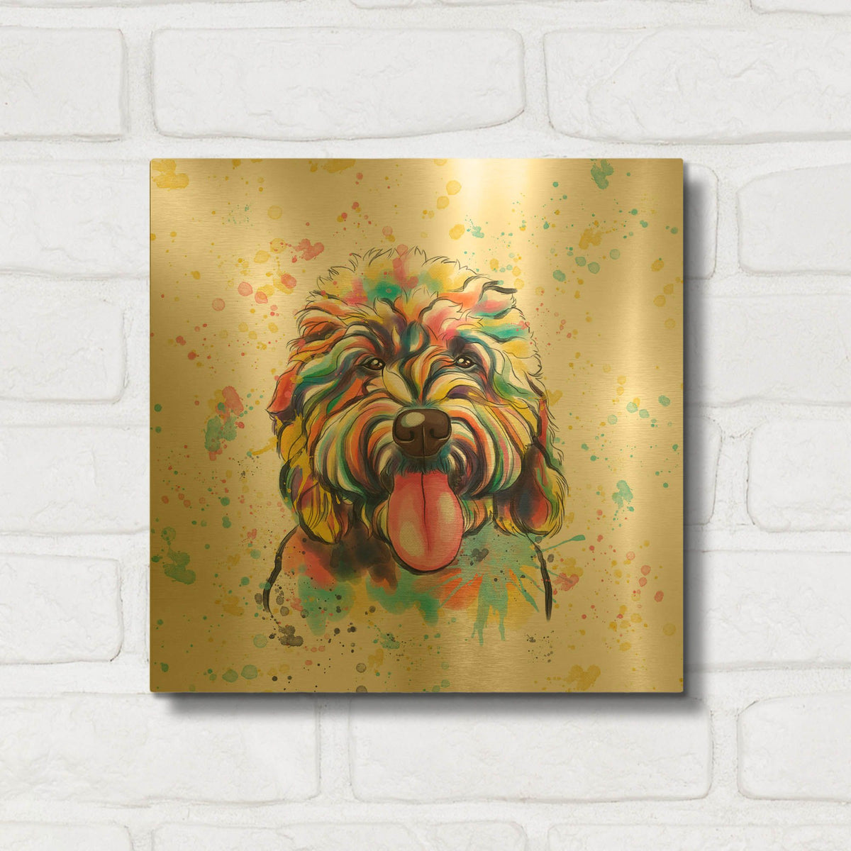 'Colorful Watercolor Goldendoodle 4' By Furbaby Affiliates Gold Metal Wall Art