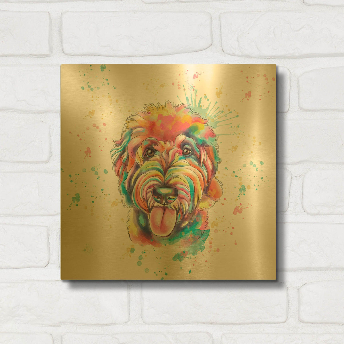 'Colorful Watercolor Goldendoodle' By Furbaby Affiliates Gold Metal Wall Art