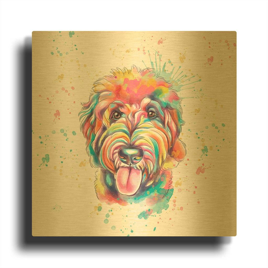 'Colorful Watercolor Goldendoodle' By Furbaby Affiliates Gold Metal Wall Art