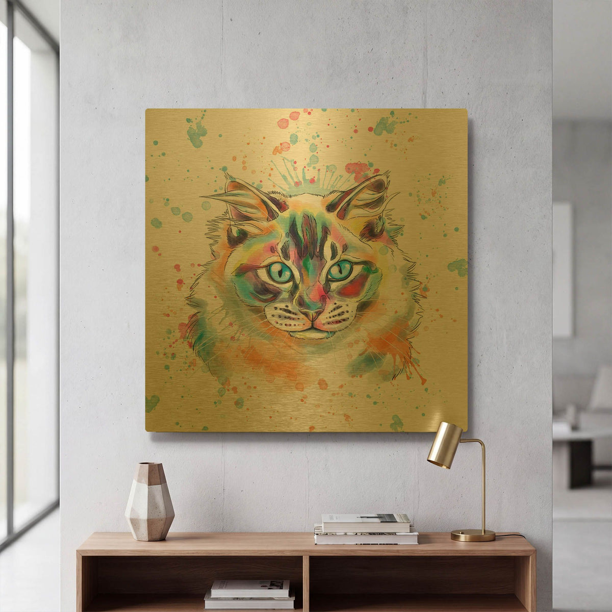 'Colorful Watercolor Himalayan Cat' By Furbaby Affiliates Gold Metal Wall Art