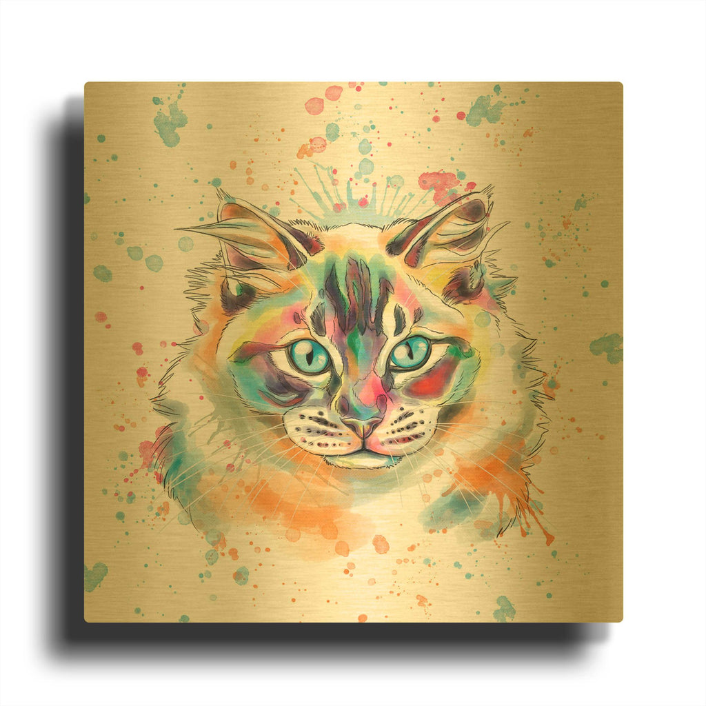 'Colorful Watercolor Himalayan Cat' By Furbaby Affiliates Gold Metal Wall Art