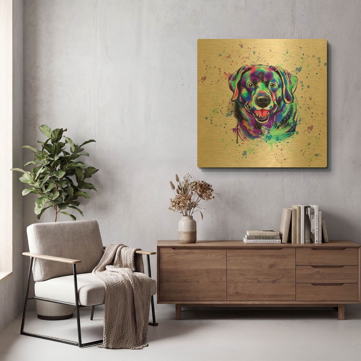 'Colorful Watercolor Labrador Retriever 2' By Furbaby Affiliates Gold Metal Wall Art