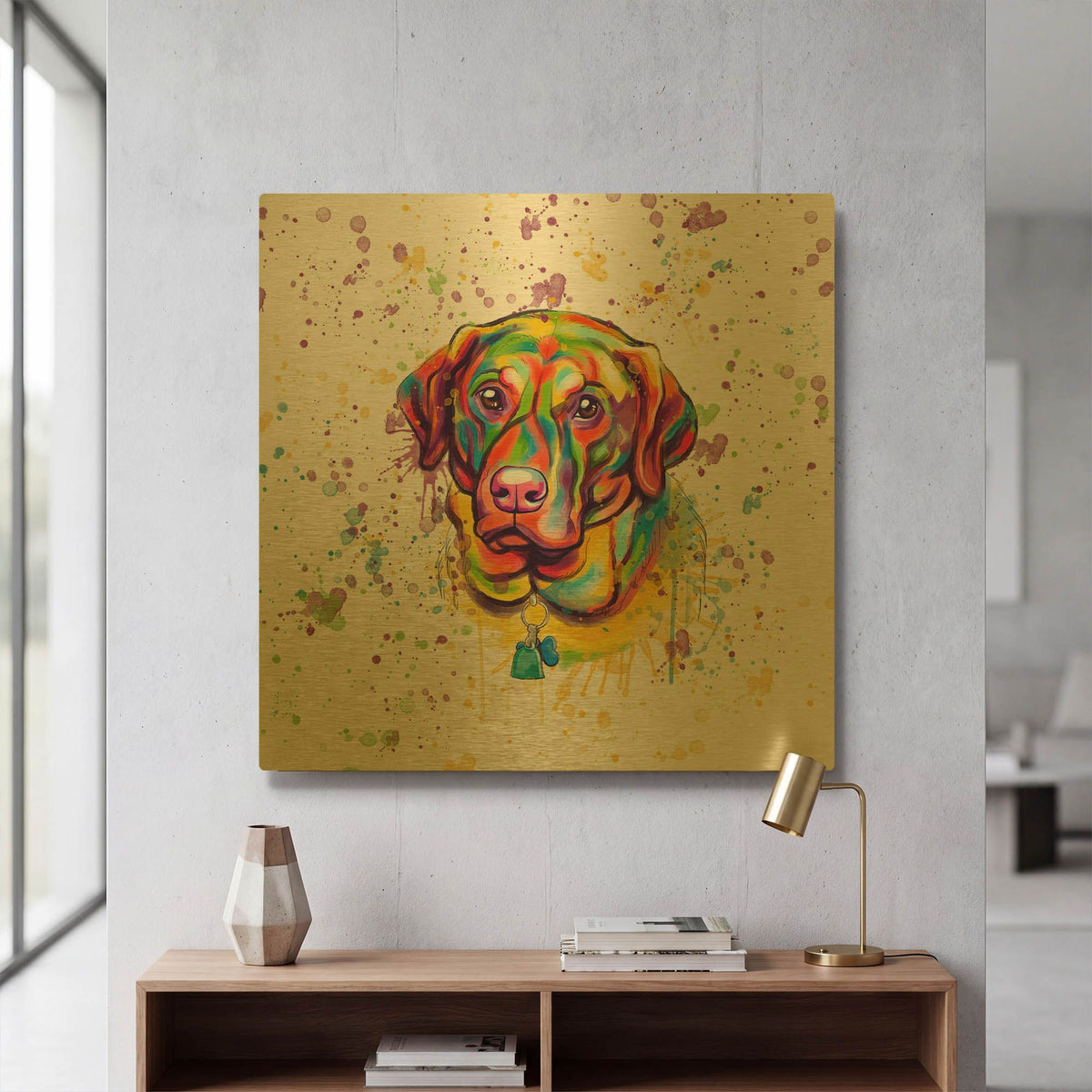 'Colorful Watercolor Labrador Retriever 3' By Furbaby Affiliates Gold Metal Wall Art