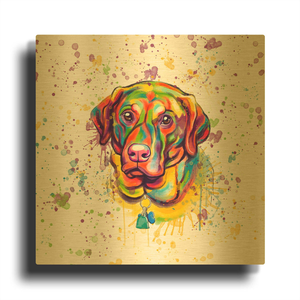 'Colorful Watercolor Labrador Retriever 3' By Furbaby Affiliates Gold Metal Wall Art