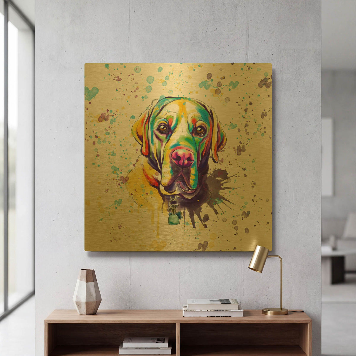 'Colorful Watercolor Labrador Retriever 4' By Furbaby Affiliates Gold Metal Wall Art