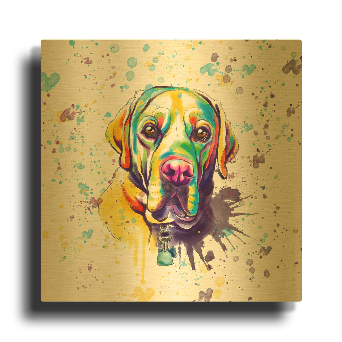 'Colorful Watercolor Labrador Retriever 4' By Furbaby Affiliates Gold Metal Wall Art