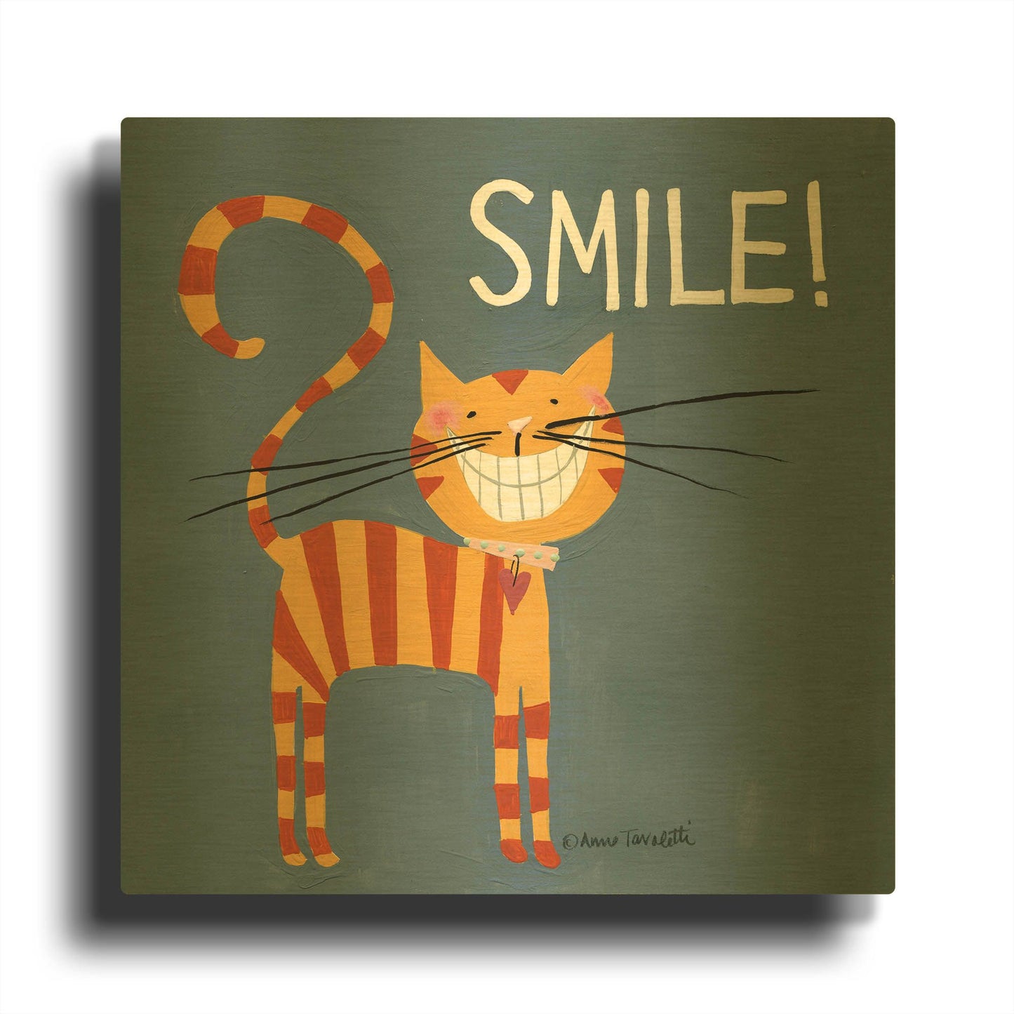 'Happy Cats Smile' By Anne Tavoletti Gold Metal Wall Art