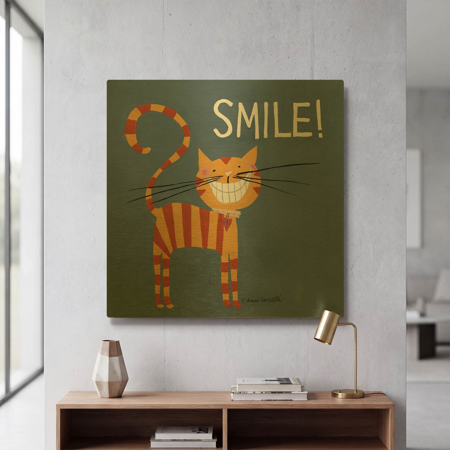 'Happy Cats Smile' By Anne Tavoletti Gold Metal Wall Art