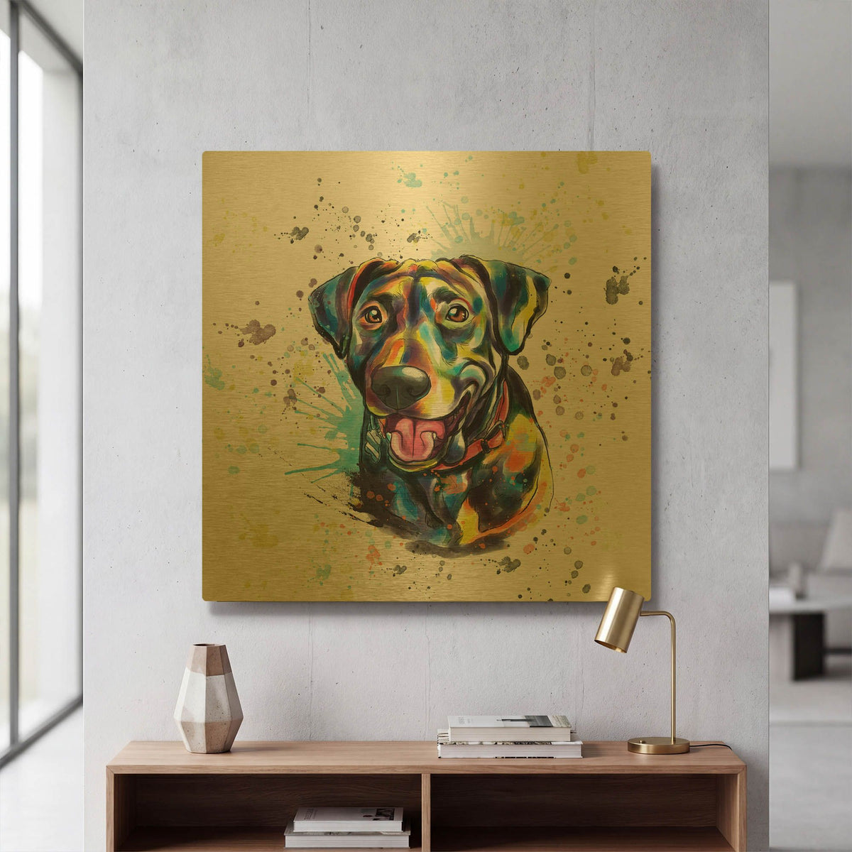'Colorful Watercolor Labrador Retriever' By Furbaby Affiliates Gold Metal Wall Art