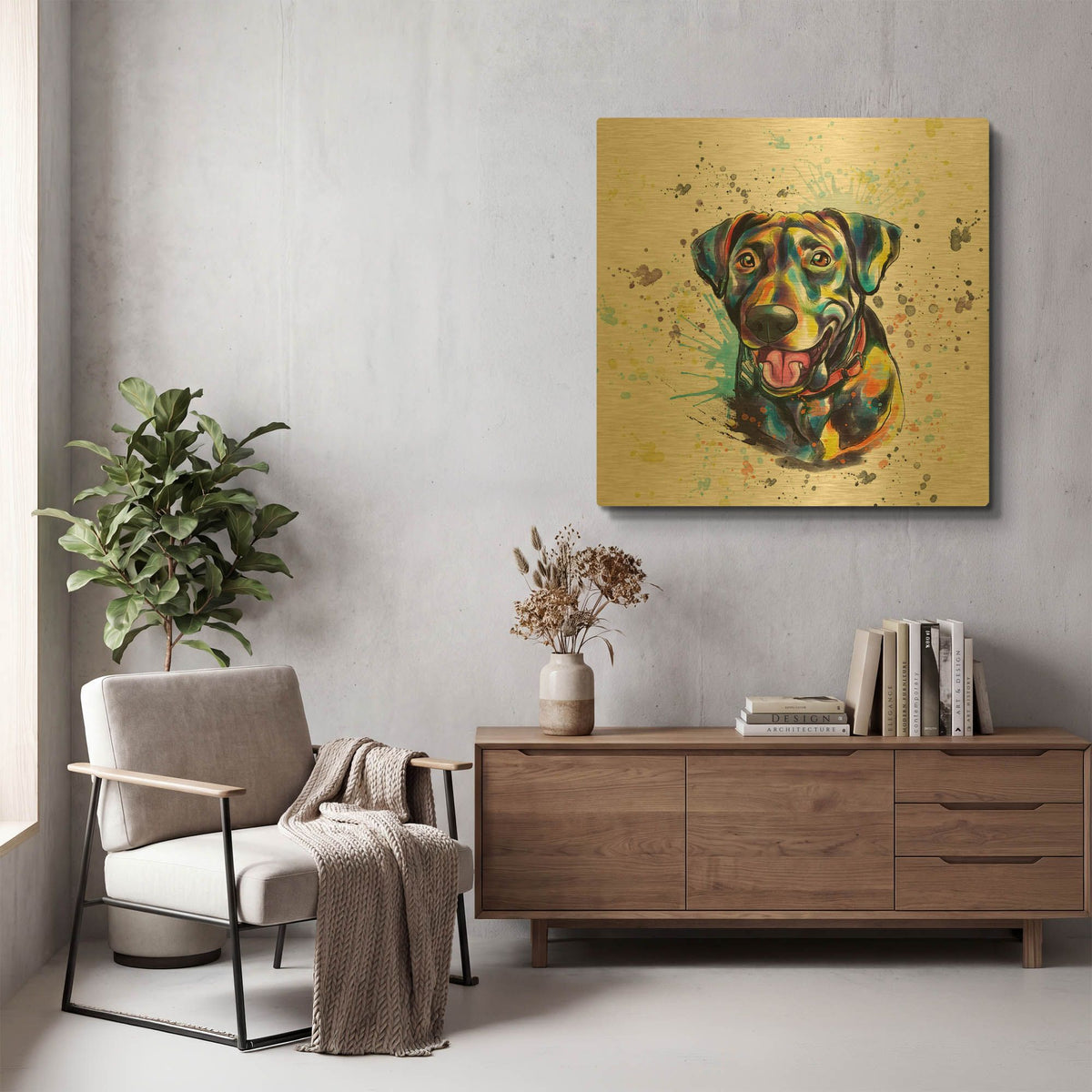 'Colorful Watercolor Labrador Retriever' By Furbaby Affiliates Gold Metal Wall Art