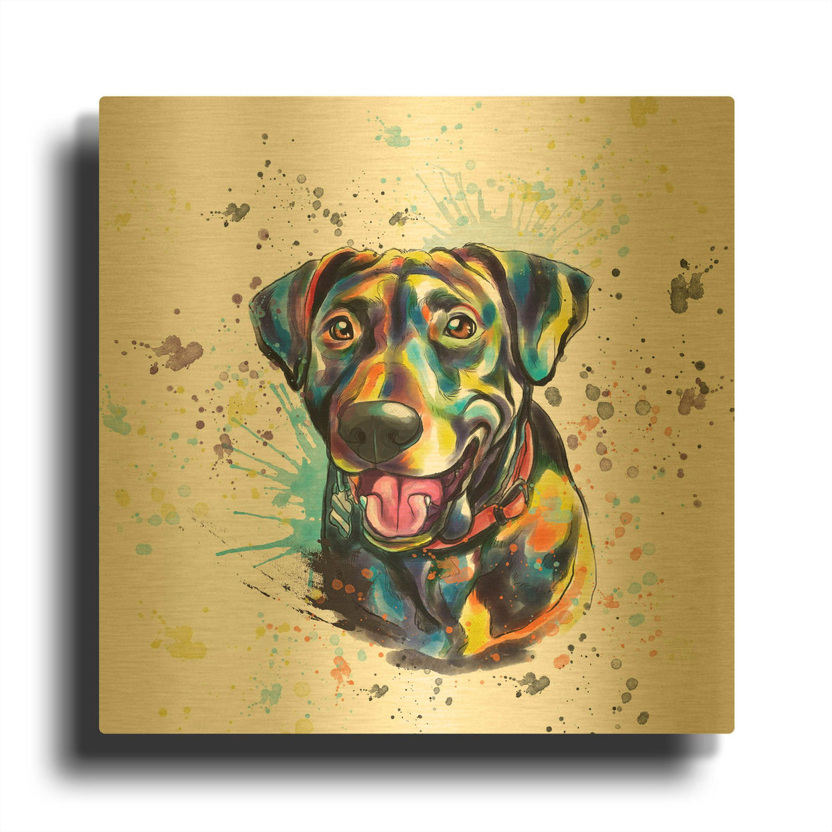 'Colorful Watercolor Labrador Retriever' By Furbaby Affiliates Gold Metal Wall Art