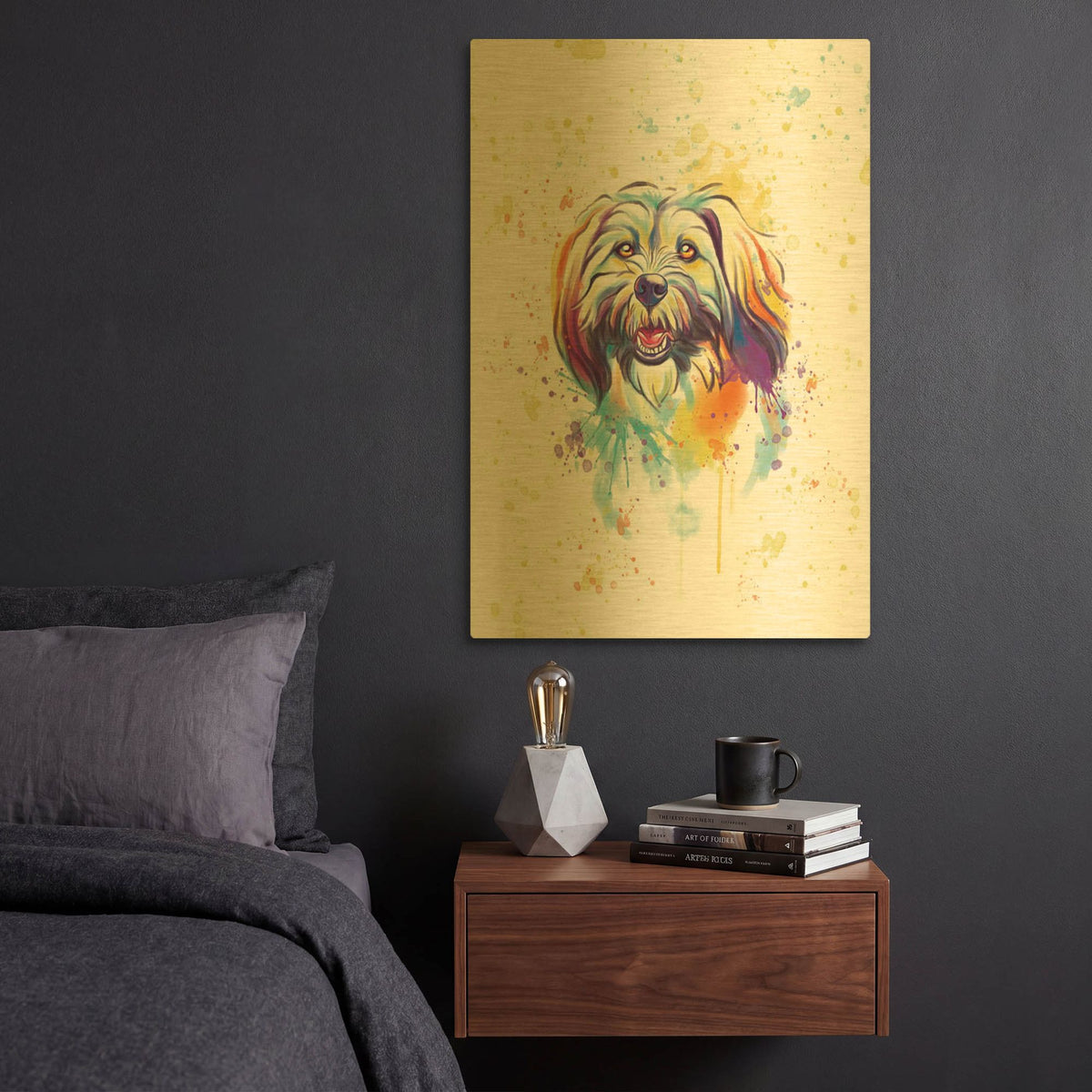 'Colorful Watercolor Llaso Apso' By Furbaby Affiliates Gold Metal Wall Art