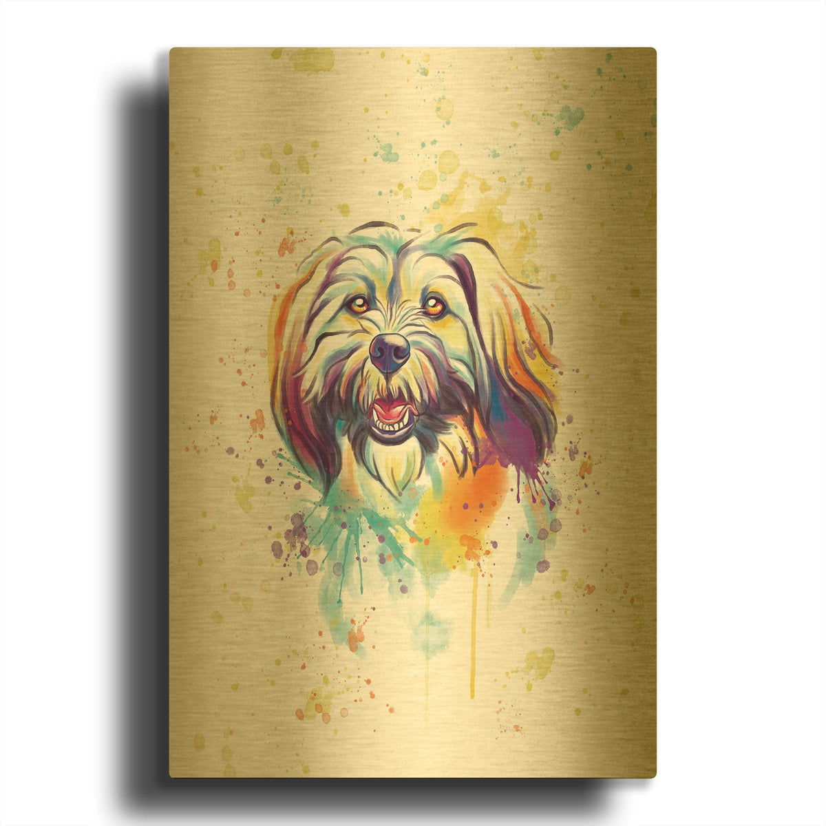 'Colorful Watercolor Llaso Apso' By Furbaby Affiliates Gold Metal Wall Art