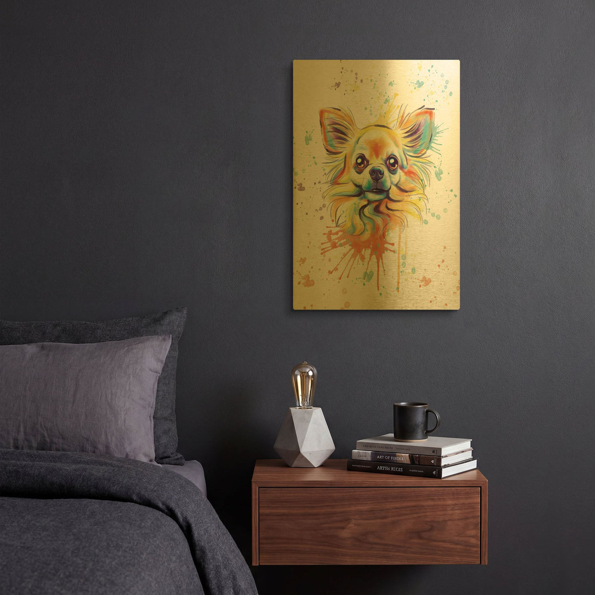 'Colorful Watercolor Long Haired Chihuahua' By Furbaby Affiliates Gold Metal Wall Art