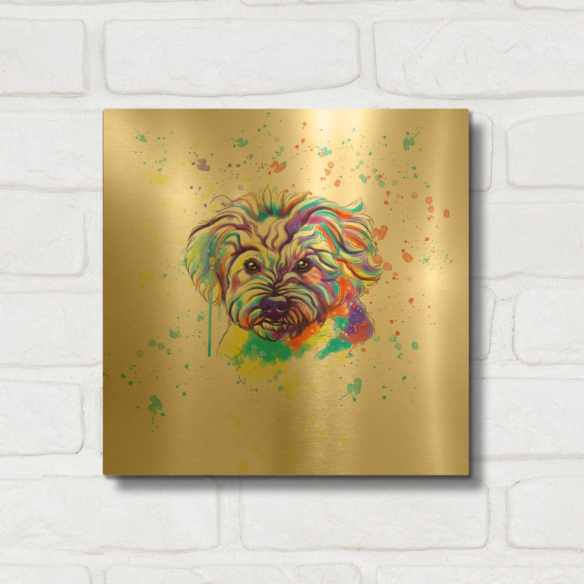 'Colorful Watercolor Maltese' By Furbaby Affiliates Gold Metal Wall Art