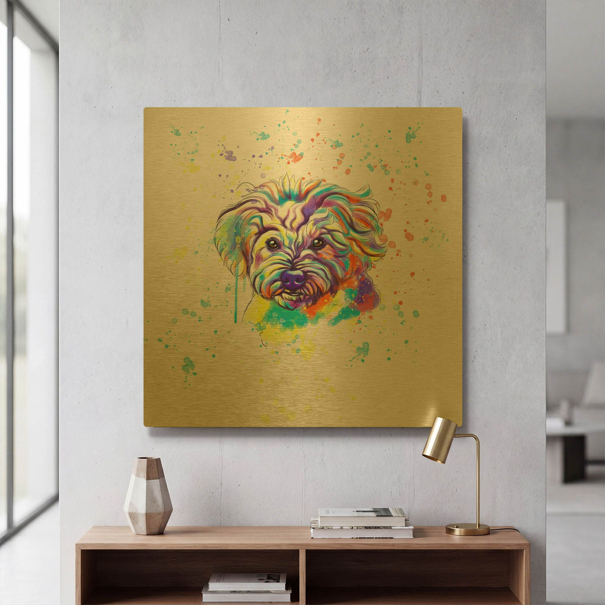 'Colorful Watercolor Maltese' By Furbaby Affiliates Gold Metal Wall Art