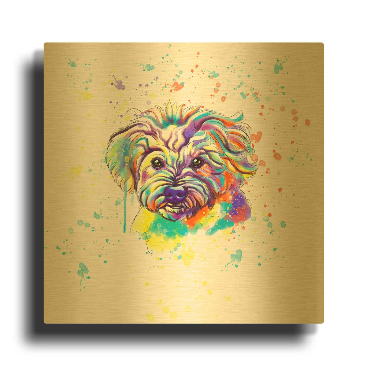 'Colorful Watercolor Maltese' By Furbaby Affiliates Gold Metal Wall Art