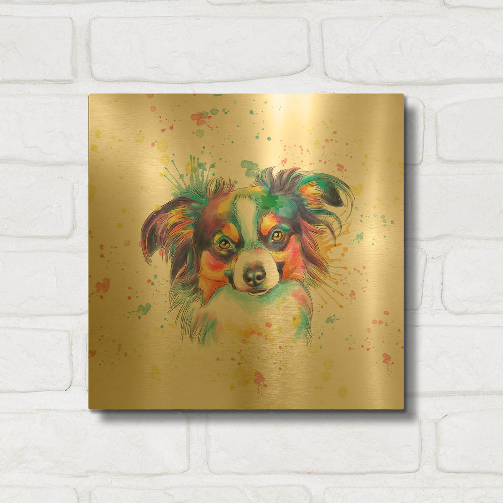'Colorful Watercolor Papillon' By Furbaby Affiliates Gold Metal Wall Art