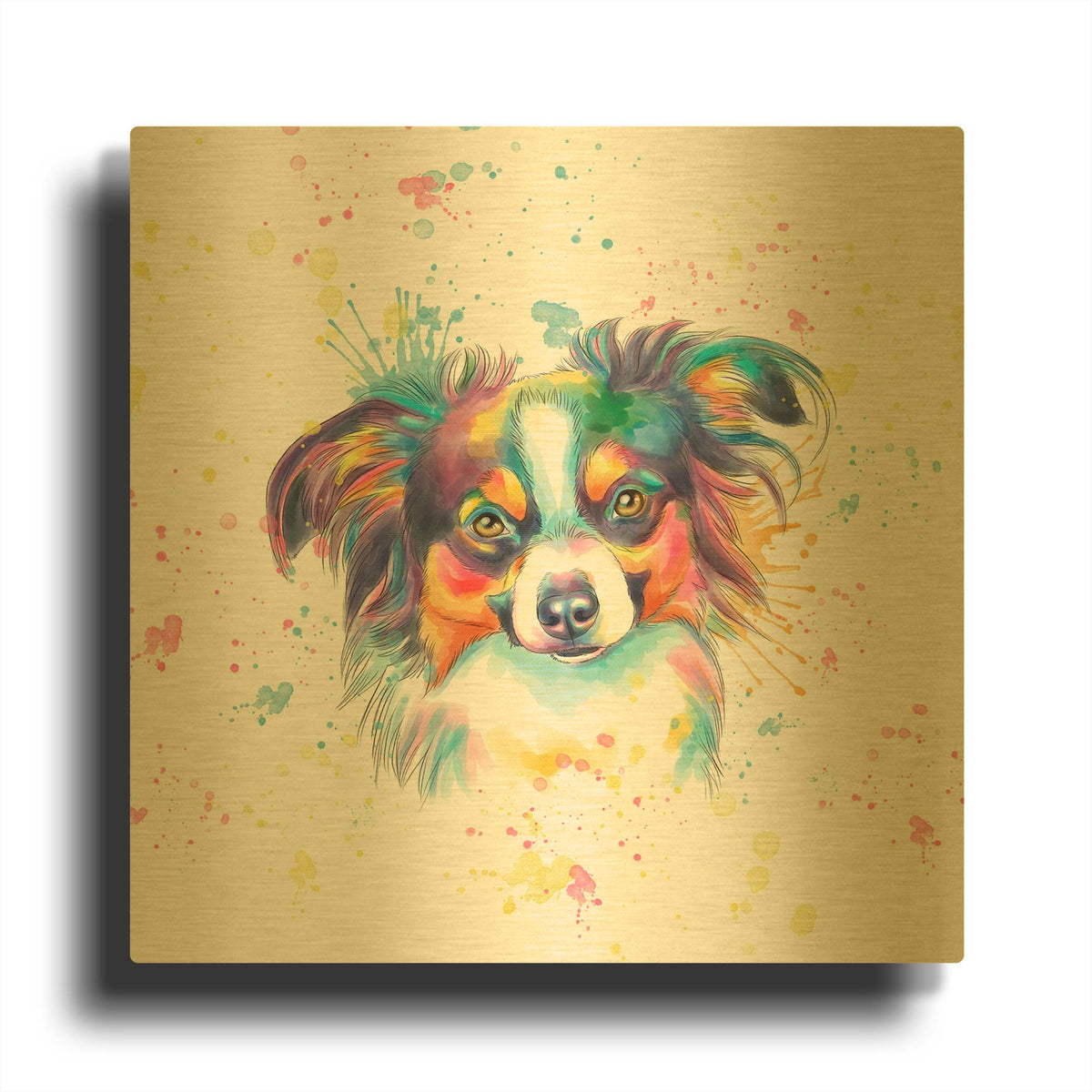 'Colorful Watercolor Papillon' By Furbaby Affiliates Gold Metal Wall Art