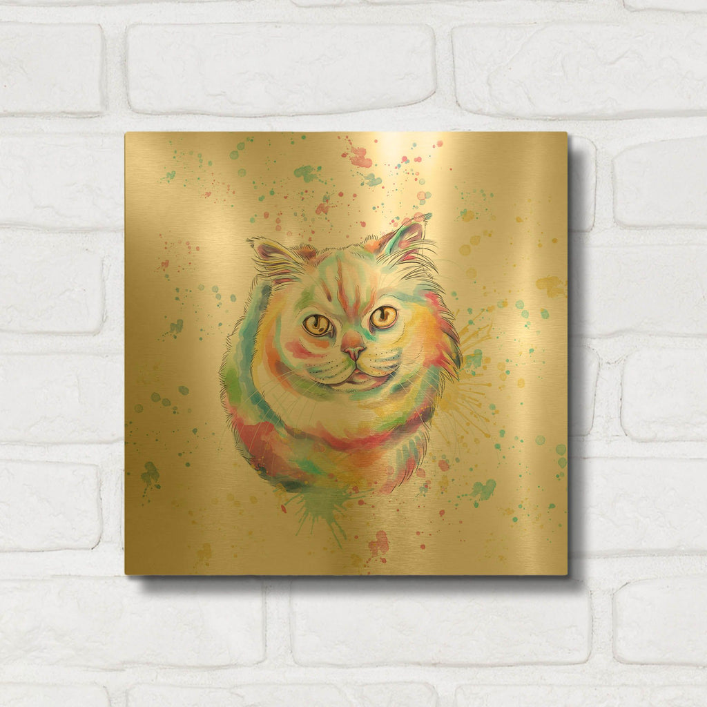 'Colorful Watercolor Persian Cat' By Furbaby Affiliates Gold Metal Wall Art