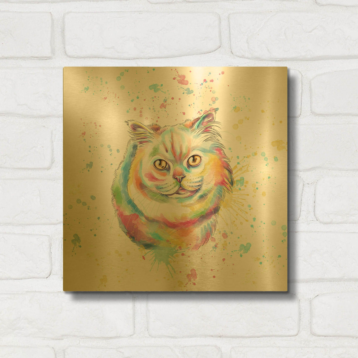 'Colorful Watercolor Persian Cat' By Furbaby Affiliates Gold Metal Wall Art