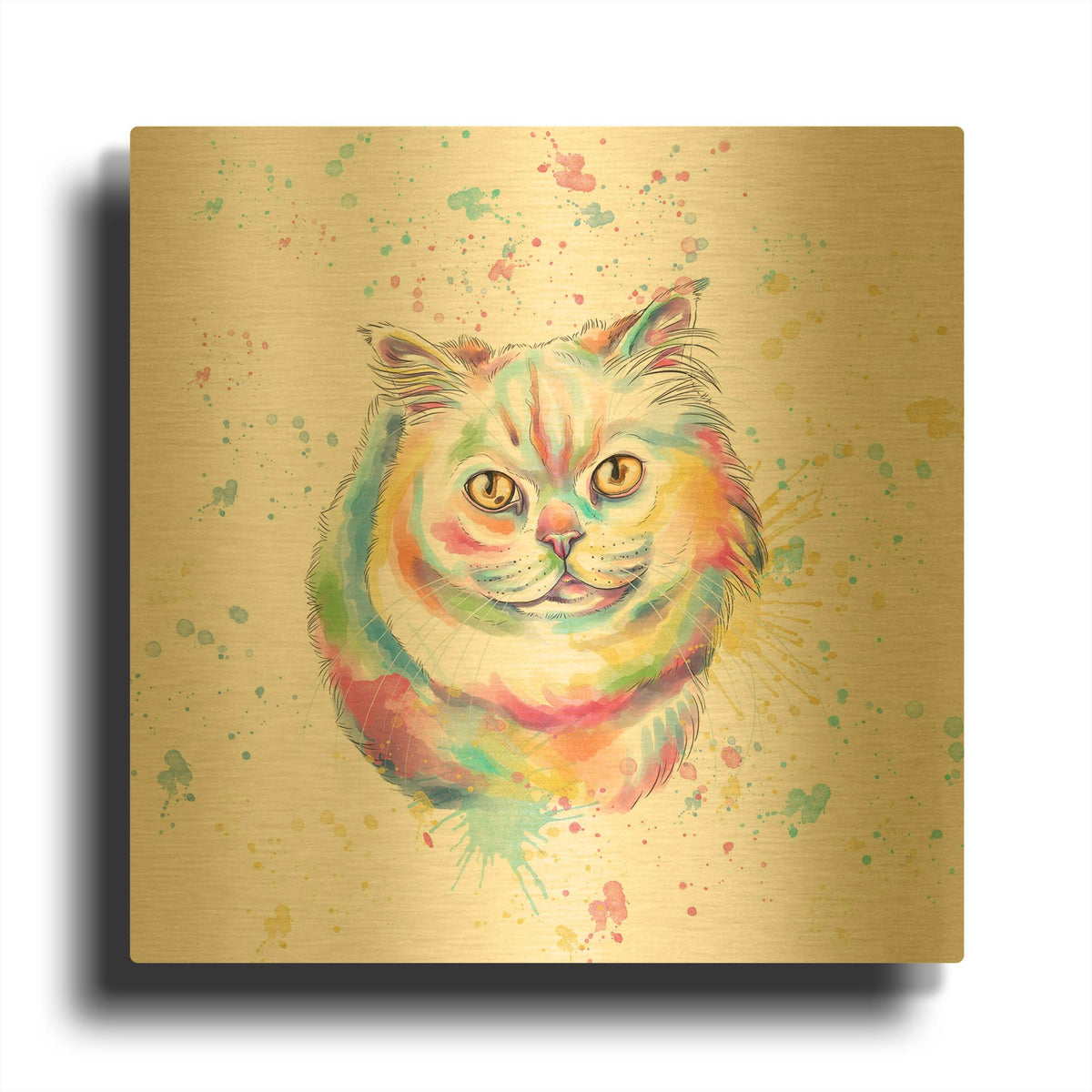 'Colorful Watercolor Persian Cat' By Furbaby Affiliates Gold Metal Wall Art