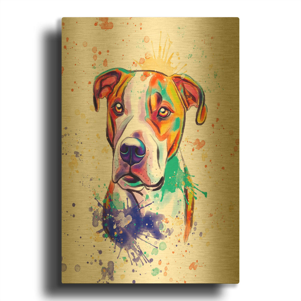 'Colorful Watercolor Pit Bull 2' By Furbaby Affiliates Gold Metal Wall Art