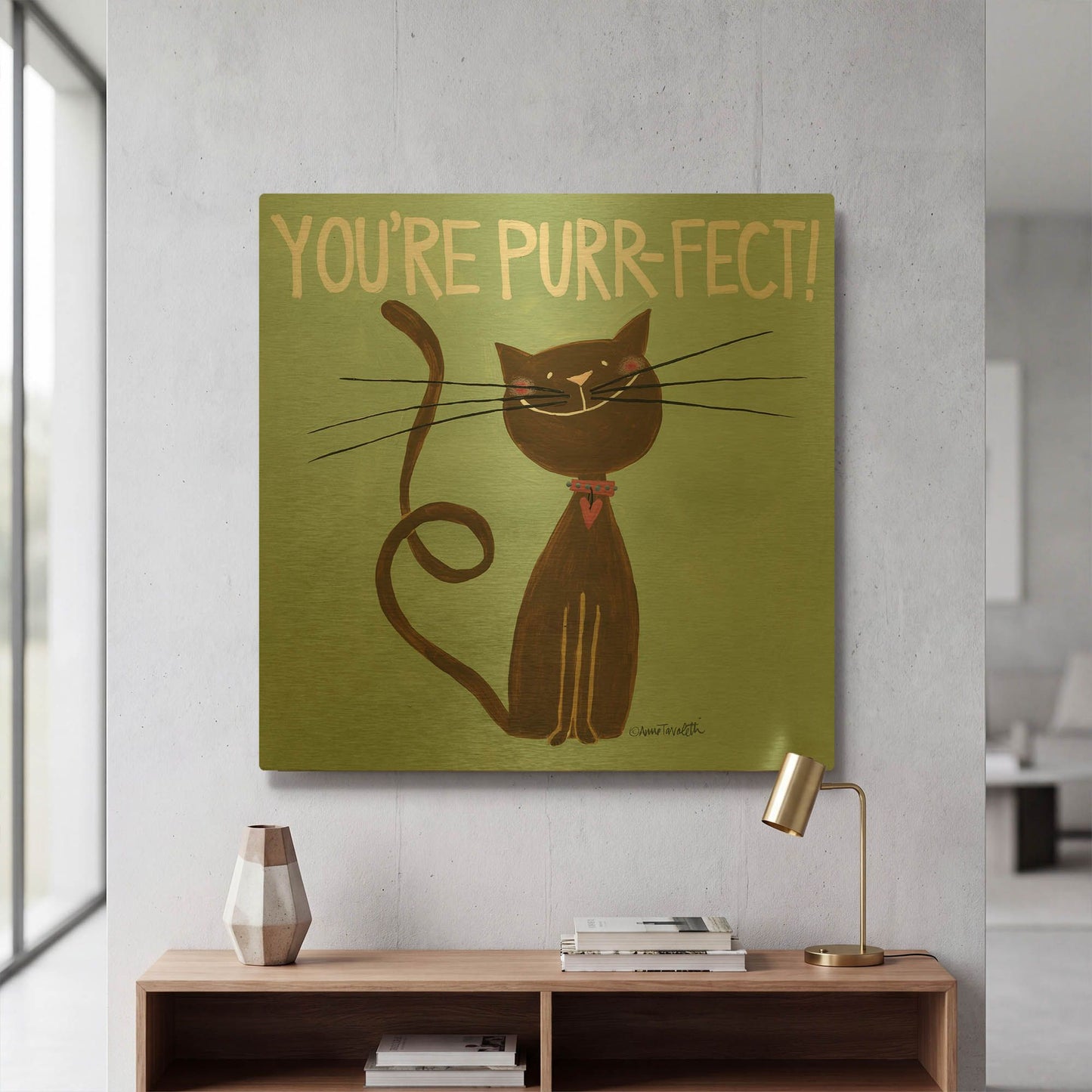 'Happy Cats Youre Purr-fect' By Anne Tavoletti Gold Metal Wall Art