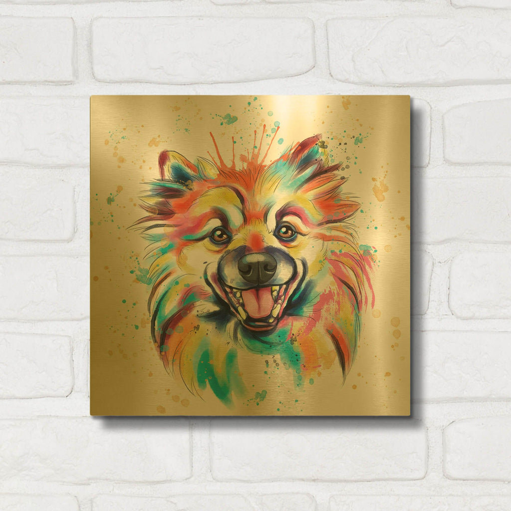 'Colorful Watercolor Pomeranian' By Furbaby Affiliates Gold Metal Wall Art
