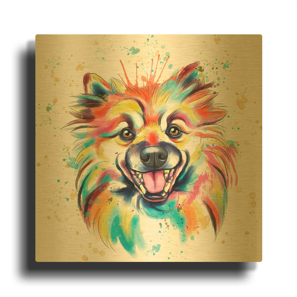 'Colorful Watercolor Pomeranian' By Furbaby Affiliates Gold Metal Wall Art