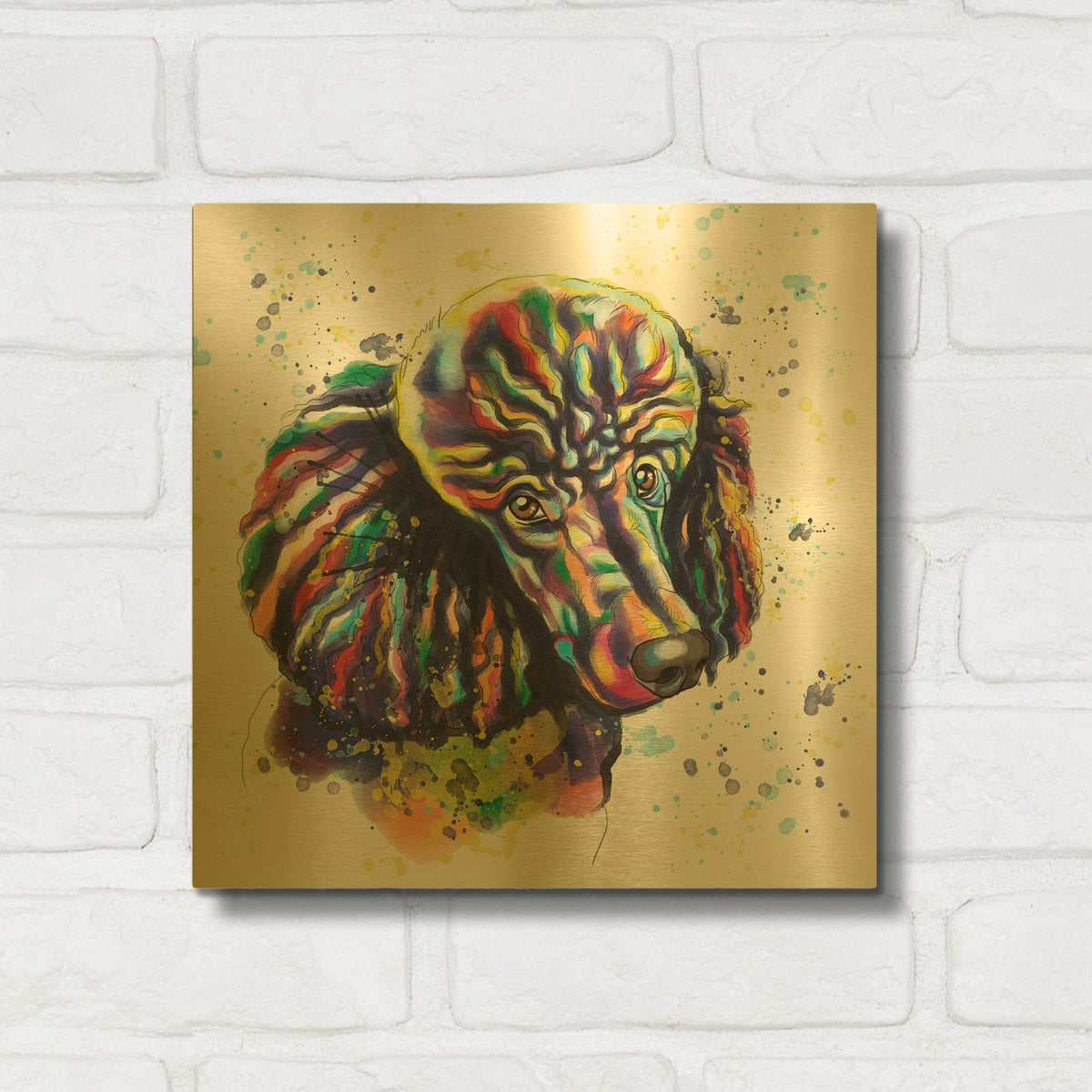 'Colorful Watercolor Poodle' By Furbaby Affiliates Gold Metal Wall Art