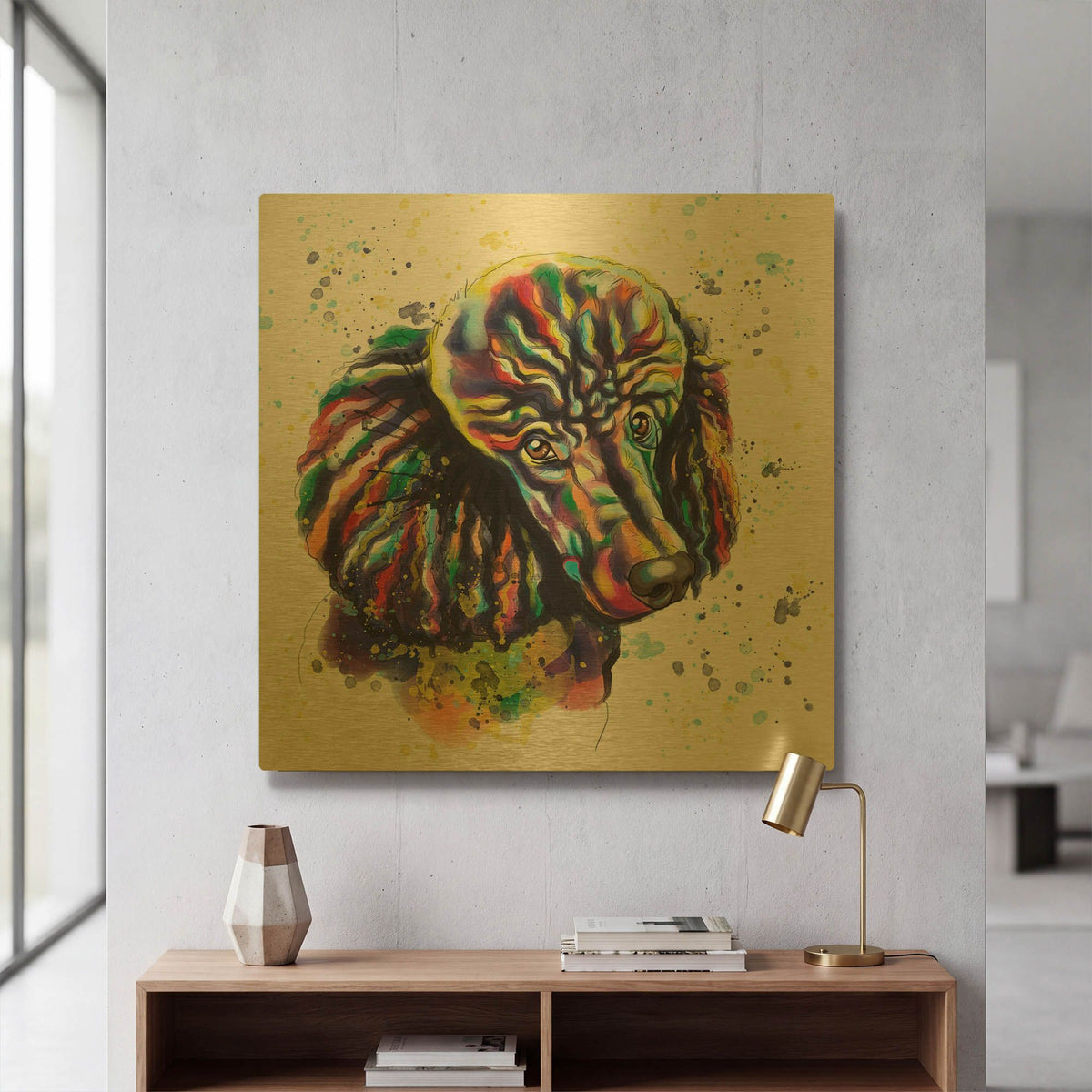 'Colorful Watercolor Poodle' By Furbaby Affiliates Gold Metal Wall Art