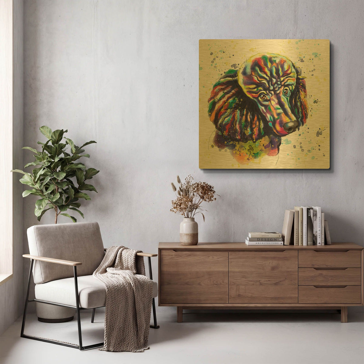 'Colorful Watercolor Poodle' By Furbaby Affiliates Gold Metal Wall Art
