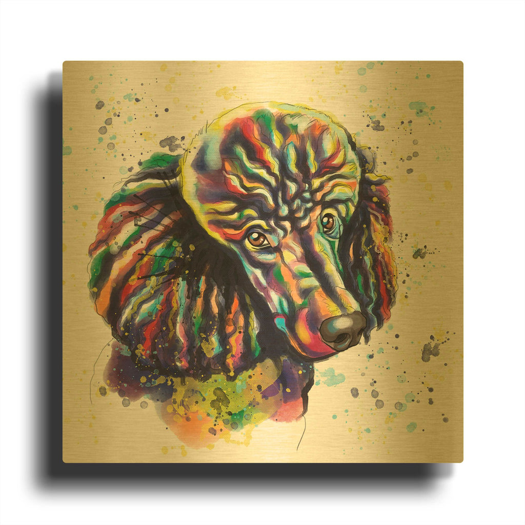 'Colorful Watercolor Poodle' By Furbaby Affiliates Gold Metal Wall Art