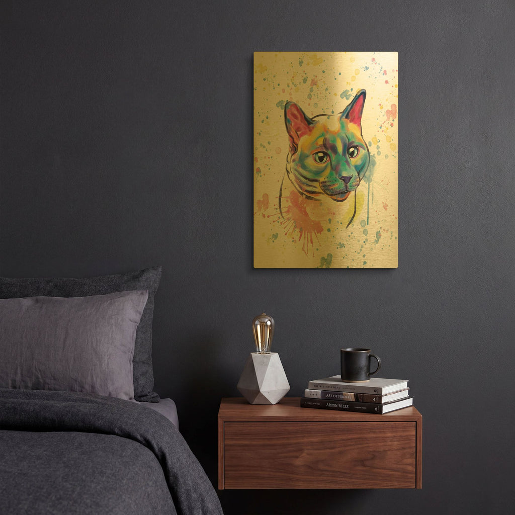 'Colorful Watercolor Siamese Cat' By Furbaby Affiliates Gold Metal Wall Art