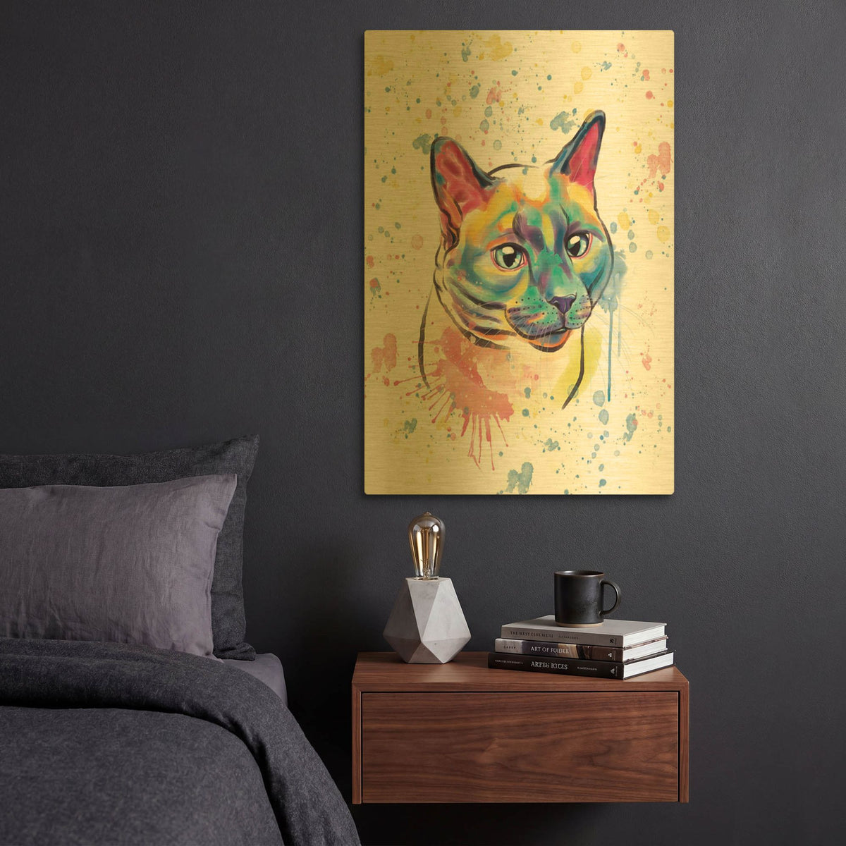 'Colorful Watercolor Siamese Cat' By Furbaby Affiliates Gold Metal Wall Art