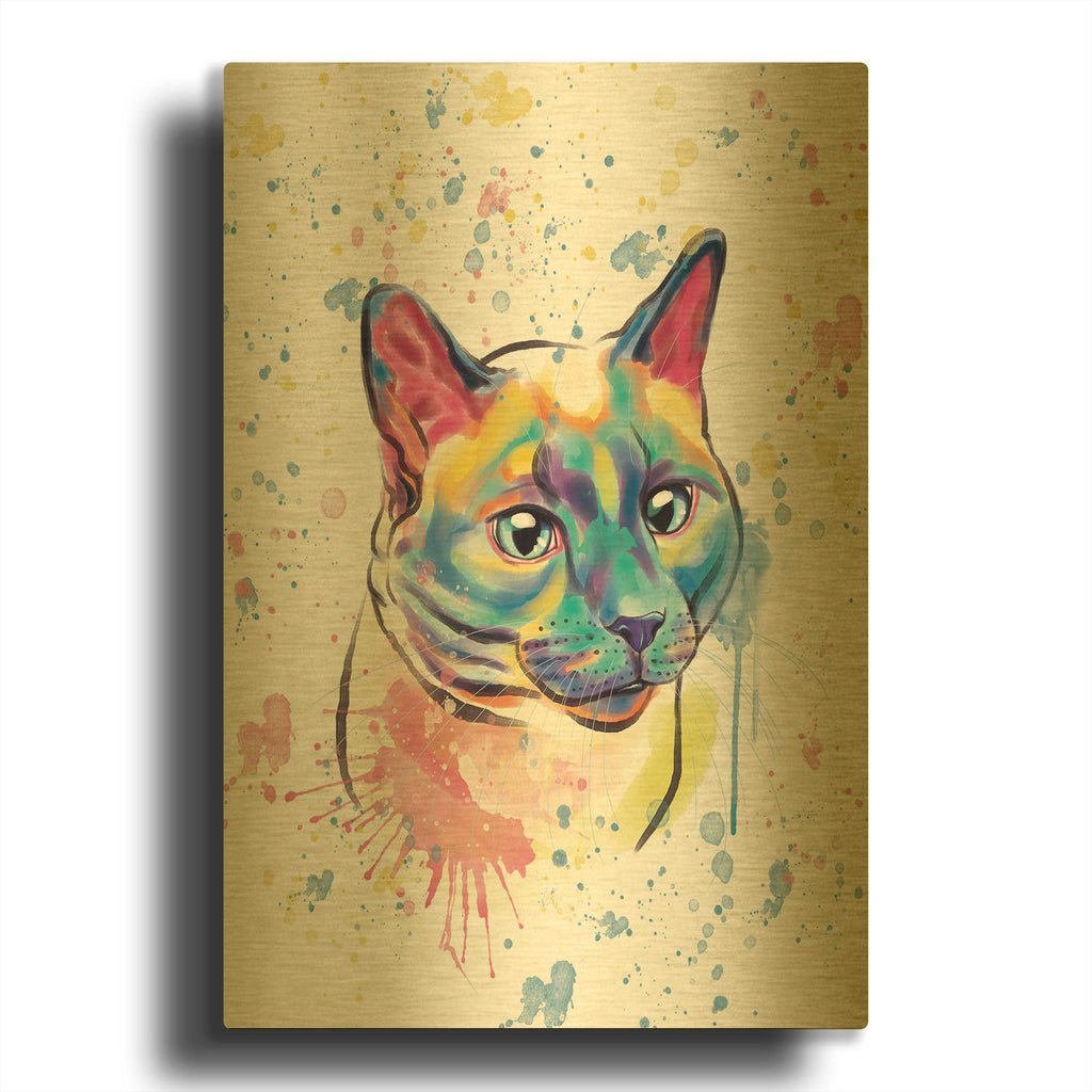 'Colorful Watercolor Siamese Cat' By Furbaby Affiliates Gold Metal Wall Art
