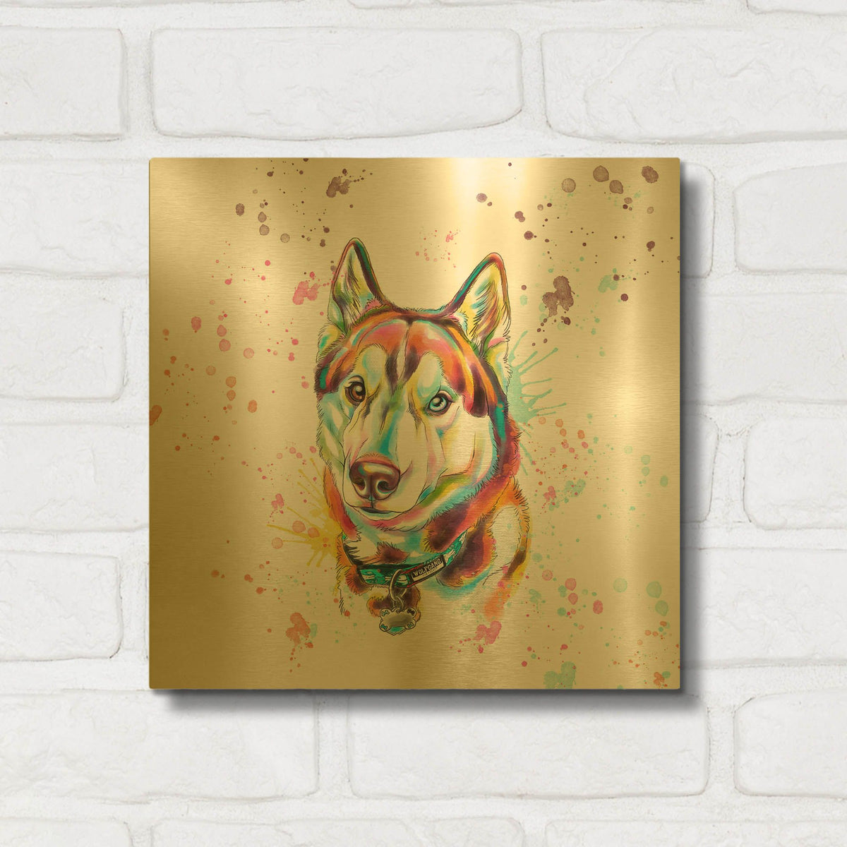 'Colorful Watercolor Siberian Husky' By Furbaby Affiliates Gold Metal Wall Art